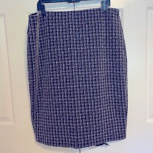 Express Stretch Tweed Midi Pencil Skirt, Black/Light Pink/White, XL